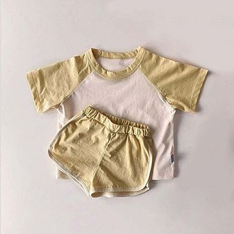 Round Neck Short-Sleeved Top & Shorts Summer Cotton Set
