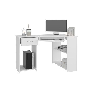 Jasper L-Shaped Corner Desk with Two Side Shelves, Space-Saving Home Office and Study Table.
