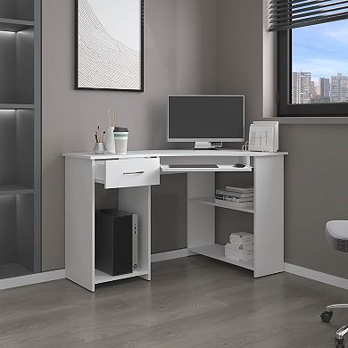 Jasper L-Shaped Corner Desk with Two Side Shelves, Space-Saving Home Office and Study Table.