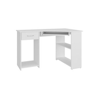 Jasper L-Shaped Corner Desk with Two Side Shelves, Space-Saving Home Office and Study Table.