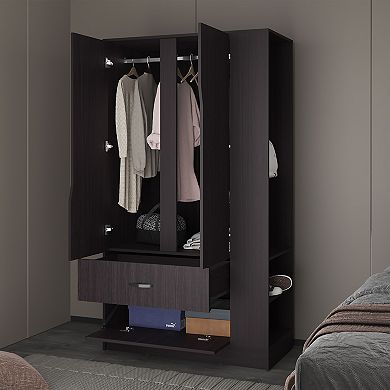 Dakota Armoire With Double Doors, Hanging Rod And Interior Shelves, Freestanding Modern Wardrobe