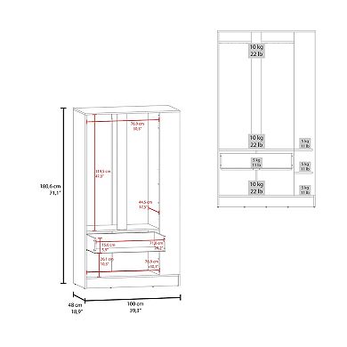 Dakota Armoire With Double Doors, Hanging Rod And Interior Shelves, Freestanding Modern Wardrobe