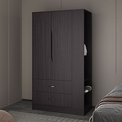 Dakota Armoire With Double Doors, Hanging Rod And Interior Shelves, Freestanding Modern Wardrobe