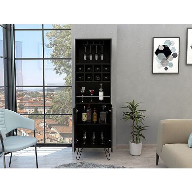 Manhattan L Bar Cabinet, Eight Built-In Wine Rack, Two Cabinets With Single Door