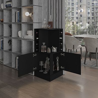 Jakes 42" Tall Corner Bar Cabinet With Eight Wine Bottle Cubbies And Double Door Cabinet.