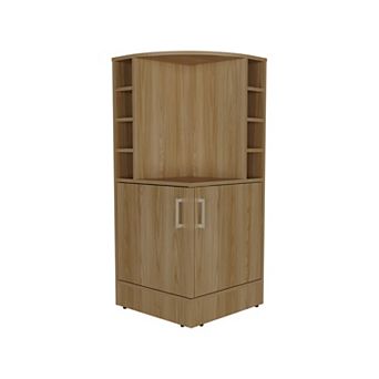 Jakes 42" Tall Corner Bar Cabinet With Eight Wine Bottle Cubbies And Double Door Cabinet.