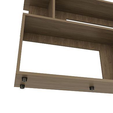 Asymmetrical Sofa SideTable with Open Storage Shelves, A Top Shelf, Modern Accent Style.