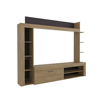 Cecil Entertainment Center and TV Stand with Open Below Shelves and Storage Compartments.