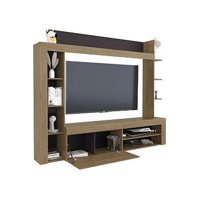 Cecil Entertainment Center and TV Stand with Open Below Shelves and Storage Compartments.