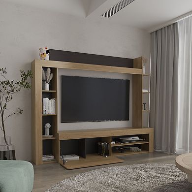 Cecil Entertainment Center and TV Stand with Open Below Shelves and Storage Compartments.