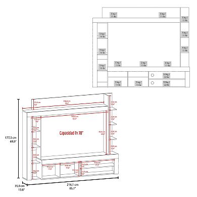 Cecil Entertainment Center and TV Stand with Open Below Shelves and Storage Compartments.