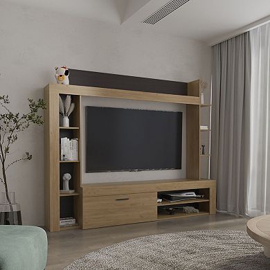 Cecil Entertainment Center and TV Stand with Open Below Shelves and Storage Compartments.