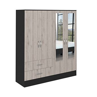 Bolton 160 Armoire, Six Shelves, Two Double Door Cabinets, Two Mirrors, Two Drawers, Rod
