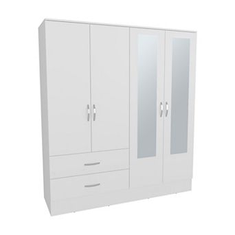 Bolton 160 Armoire, Six Shelves, Two Double Door Cabinets, Two Mirrors, Two Drawers, Rod