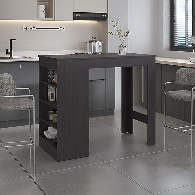Greer Counter Table with 4 Storage Shelves, Compact Home Bar, Dinning Room or Kitchen Furniture.