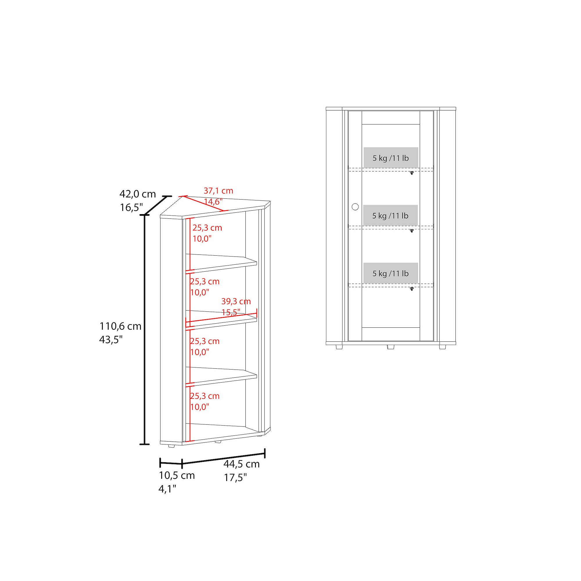 Dimensional drawing of display cabinet with measurements