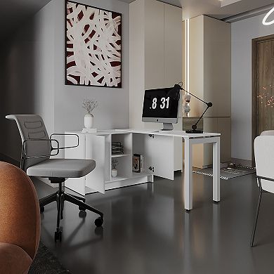 Alfie Rotable Desk 72-Inch Wide or Compact, Adjustable Workstation In Two Directions with Storage.