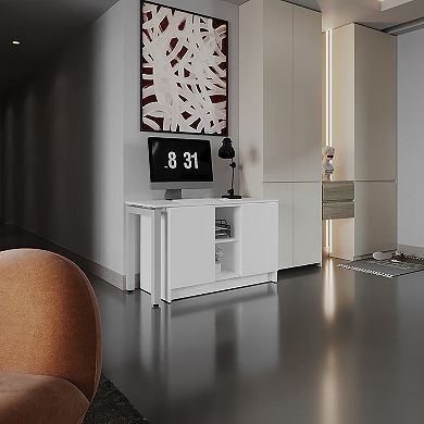 Alfie Rotable Desk 72-Inch Wide or Compact, Adjustable Workstation In Two Directions with Storage.