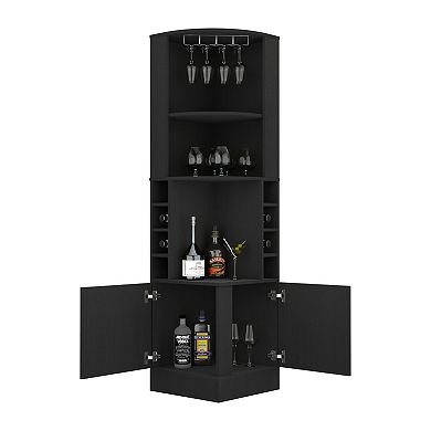 Kava Being Corner Bar Cabinet, Glass Rack, Double Door Cabinet, Eight Built-In Wine Rack