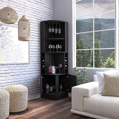 Kava Being Corner Bar Cabinet, Glass Rack, Double Door Cabinet, Eight Built-In Wine Rack