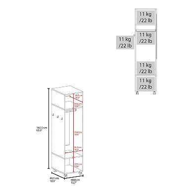 Cluster 63" Tall Wardrove With Mirror, Three Shelves, Casters And Hanging Rod, Armoire.