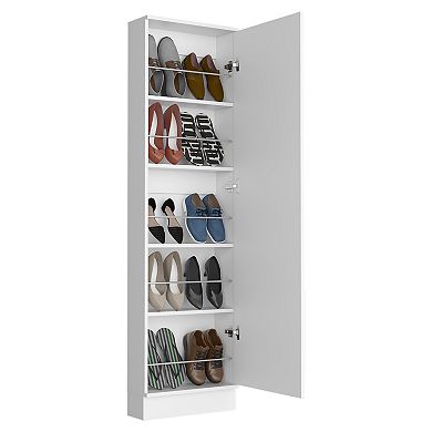 Leto Xl Shoe Rack, Mirror, Five Interior Shelves, Single Door Cabinet