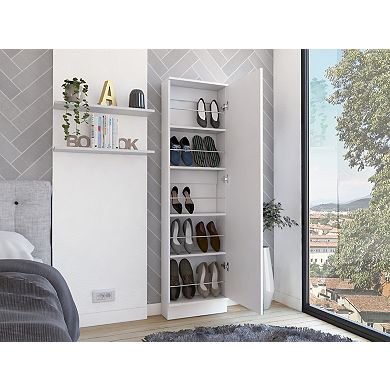 Leto Xl Shoe Rack, Mirror, Five Interior Shelves, Single Door Cabinet