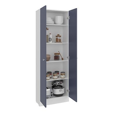 Lambardi Tall Multistorage Cabinet with Double Door, Five Shelves, Freestanding Kitchen.