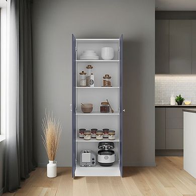 Lambardi Tall Multistorage Cabinet with Double Door, Five Shelves, Freestanding Kitchen.
