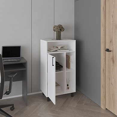 Bryce Base Cabinet, Compact Organizer, With One Door, Open Shelves And Top Display Space