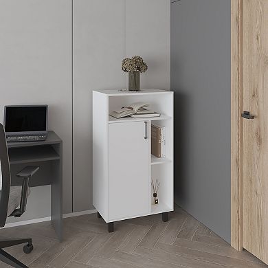 Bryce Base Cabinet, Compact Organizer, With One Door, Open Shelves And Top Display Space
