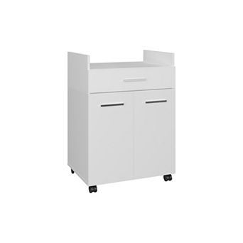 Glover Kitchen Cart With Casters, Open Shelves, Drawer And Cabinet Storage, Mobile Kitchen Island