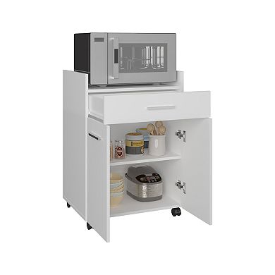 Glover Kitchen Cart With Casters, Open Shelves, Drawer And Cabinet Storage, Mobile Kitchen Island