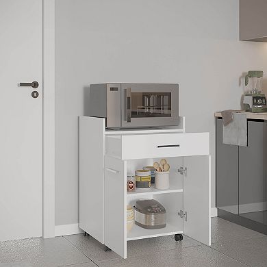 Glover Kitchen Cart With Casters, Open Shelves, Drawer And Cabinet Storage, Mobile Kitchen Island