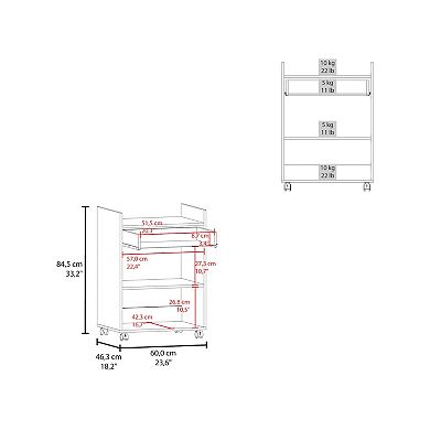 Glover Kitchen Cart With Casters, Open Shelves, Drawer And Cabinet Storage, Mobile Kitchen Island
