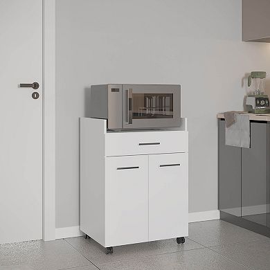 Glover Kitchen Cart With Casters, Open Shelves, Drawer And Cabinet Storage, Mobile Kitchen Island