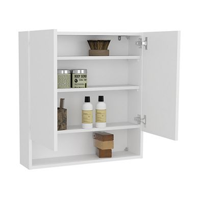 Double-Door Medicine Cabinet With Mirrored Doors And Interior Shelves