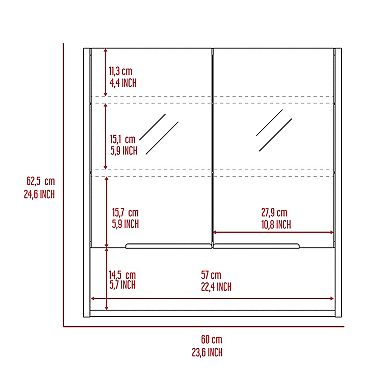 Jaspe Mirror Cabinet, Three Internal Shelves, One Open Shelf, Double Door Cabinet