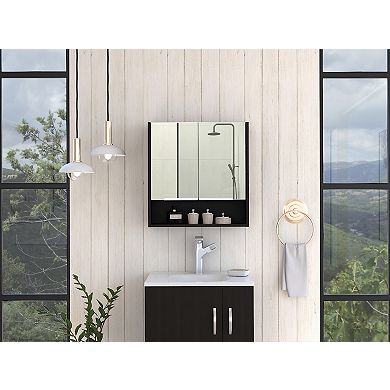 Jaspe Mirror Cabinet, Three Internal Shelves, One Open Shelf, Double Door Cabinet