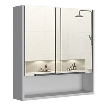 Jaspe Mirror Cabinet, Three Internal Shelves, One Open Shelf, Double Door Cabinet