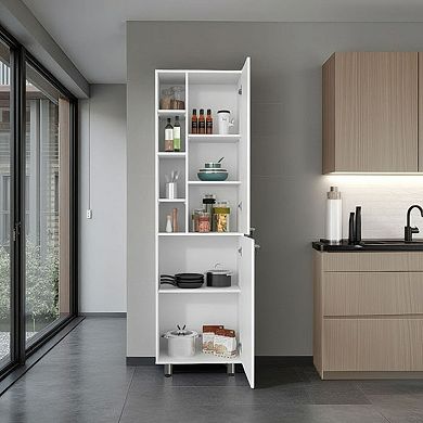 Burton Kitchen Pantry with 2 Doors, Adjustable Shelves, side Shelves, Compact Storage Cabinet.