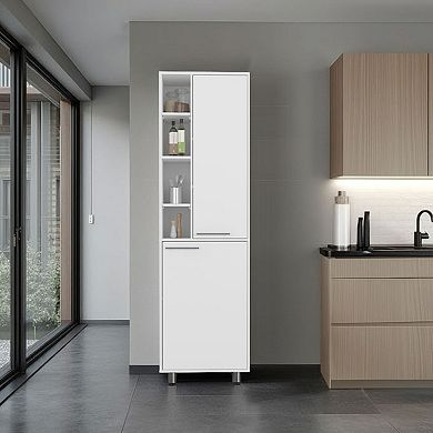 Burton Kitchen Pantry with 2 Doors, Adjustable Shelves, side Shelves, Compact Storage Cabinet.