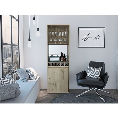 Prana Bar Cabinet, Two Shelves, Five Built-In Wine Rack, Double Door