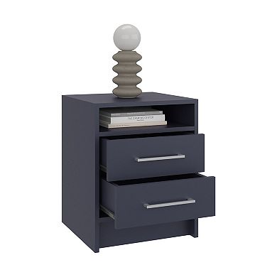 Eter Nightstand Minimalist Modern Style, Superior Top Shelf, One Open Storage Shelf And Two Drawers.