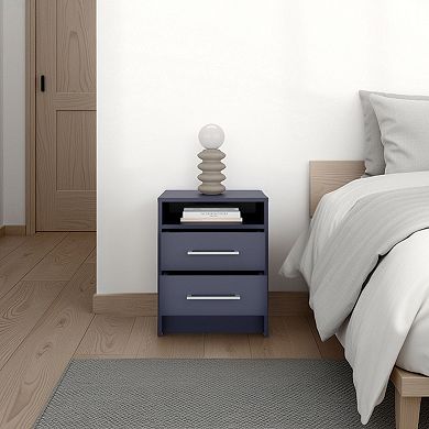 Eter Nightstand Minimalist Modern Style, Superior Top Shelf, One Open Storage Shelf And Two Drawers.