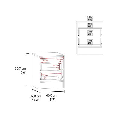 Eter Nightstand Minimalist Modern Style, Superior Top Shelf, One Open Storage Shelf And Two Drawers.