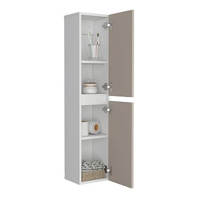 High Two-Door Wall Cabinet With Interior Shelf Vertical Storage