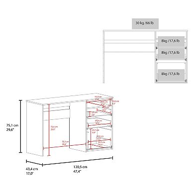 Dublin Three Drawer Computer Desk, One Shelf