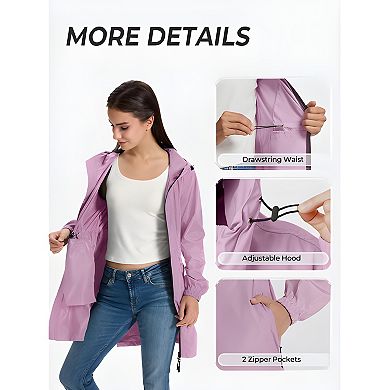 Womens Packable Waterproof Raincoat Lightweight Hooded Windbreaker