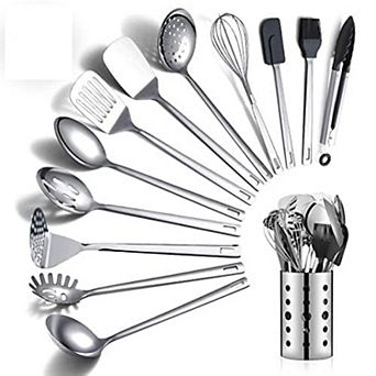 13 pc Stainless Steel Cooking Utensil Set, Non-Stick, Heat Resistant, Dishwasher Safe